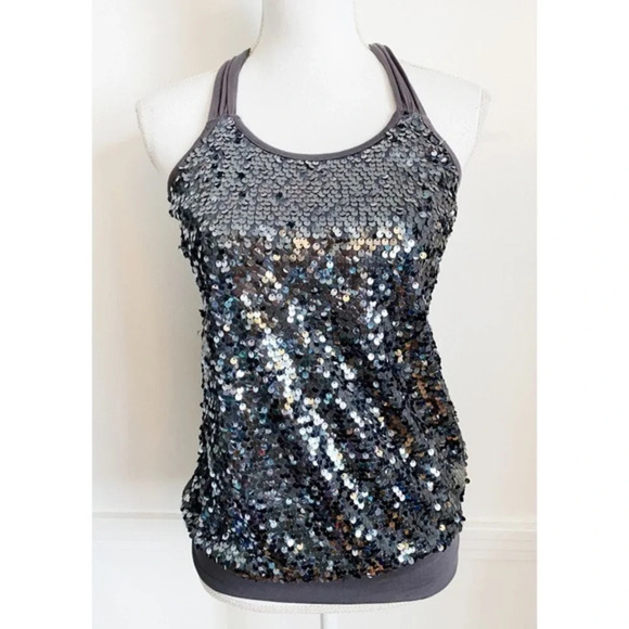 Express • Grey Sequin T Back Tank Top - Picture 1 of 4